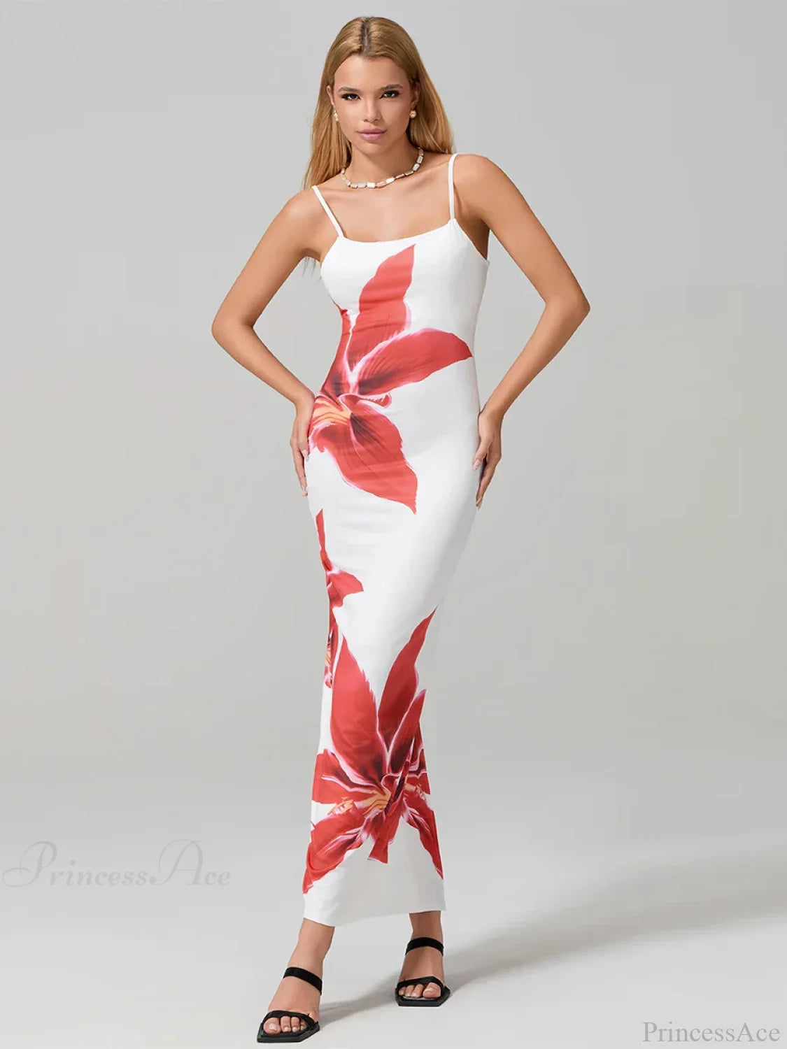 Sexy Spaghetti Straps Bodycon O-neck Wrap Cami Floral Dress WHITE / S floraldress-250126