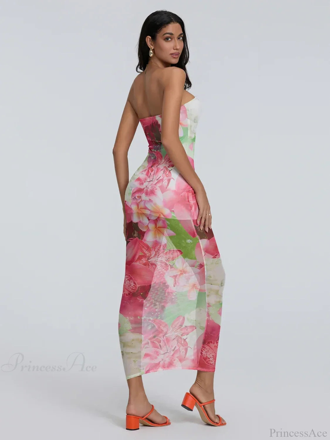 Sexy Strapless Bodycon Off-Shoulder Backless Sheath Floral Night Gown floraldress-250126