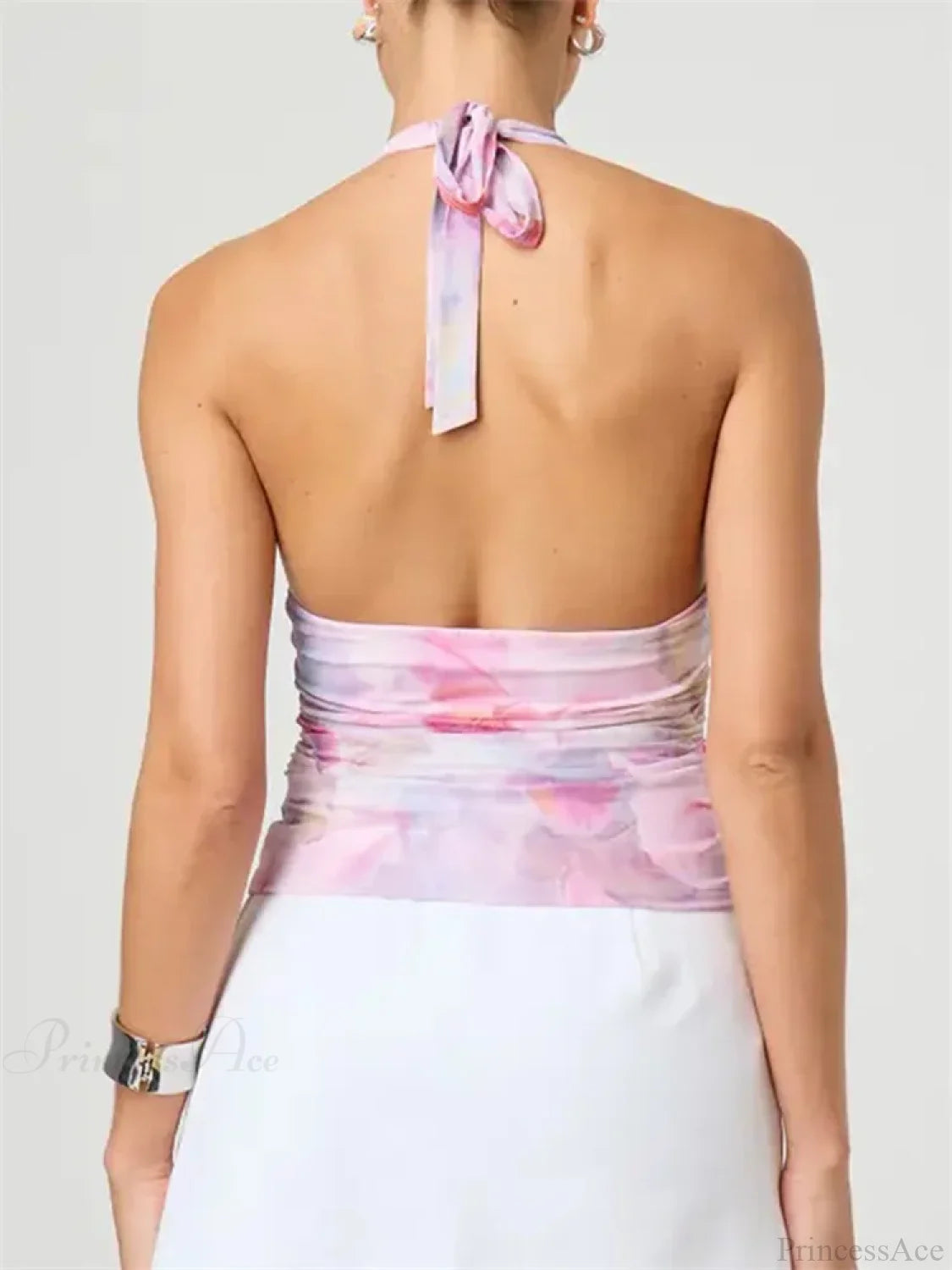 Sexy Tie-up Halter Tie-dye Ruched Crop Top croptop-250126