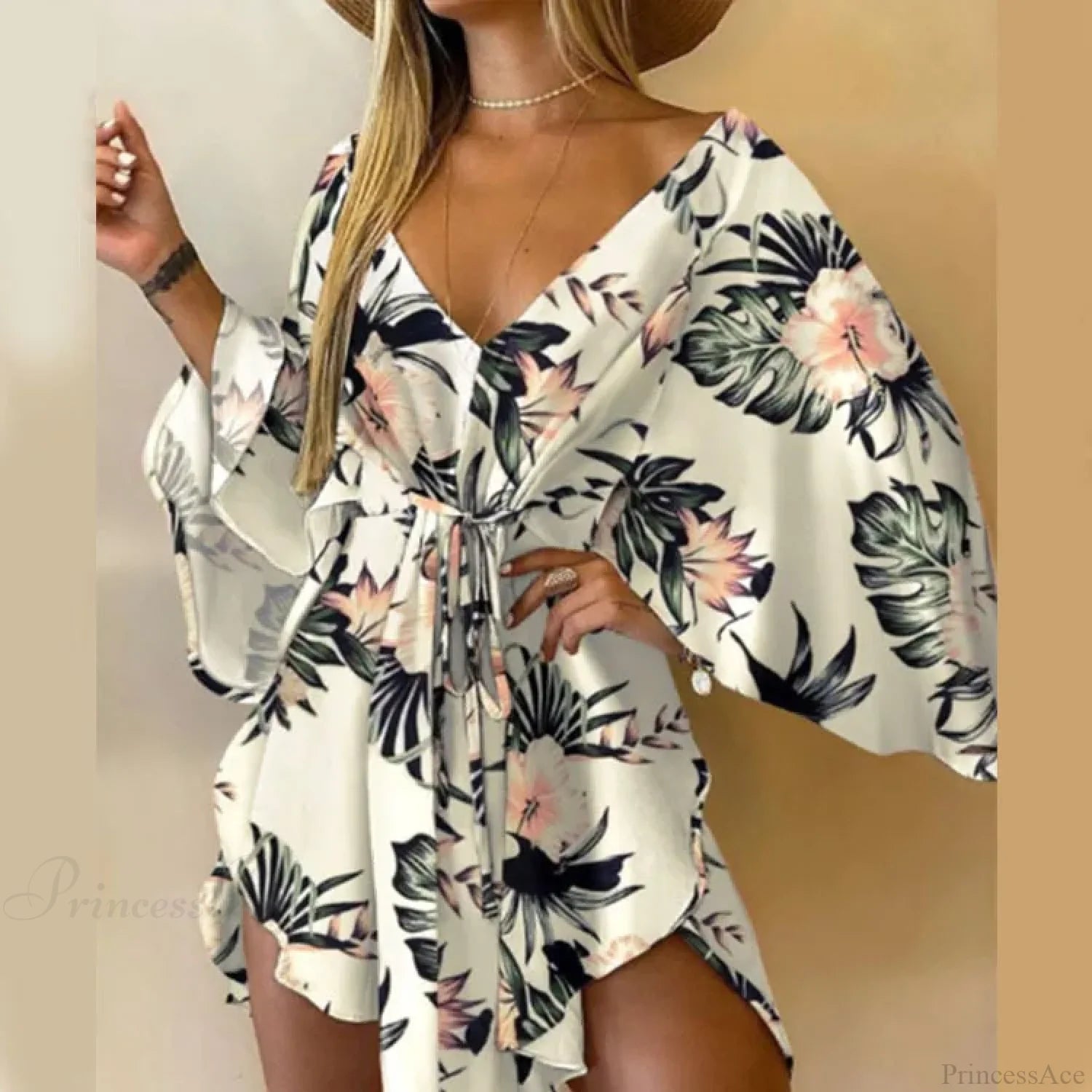 Sexy V-neck Bat Sleeve Bohemian Floral Beach Sundress Black / S oldfloraldress-250126