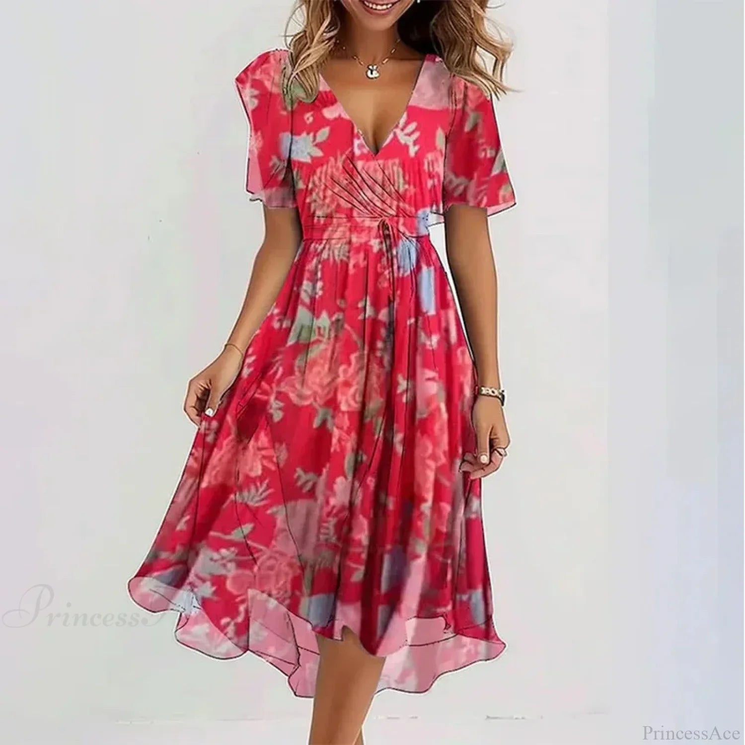 Sexy V-neck Floral Swing Dress Red / S oldfloraldress-250126