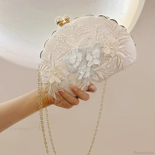 Shell Lace Embroidered Clutch Wristlet White wristlet-250126