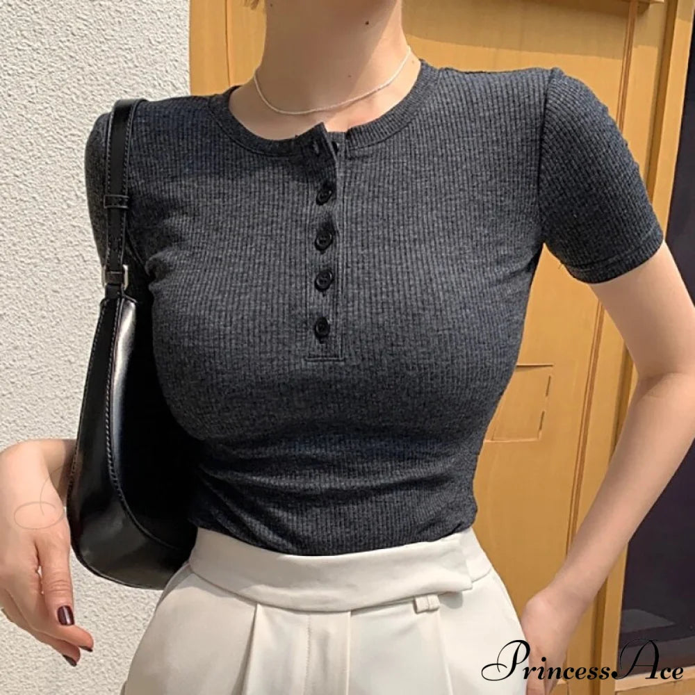 Short Sleeve Cotton Tee Shirt Dark Gray / S