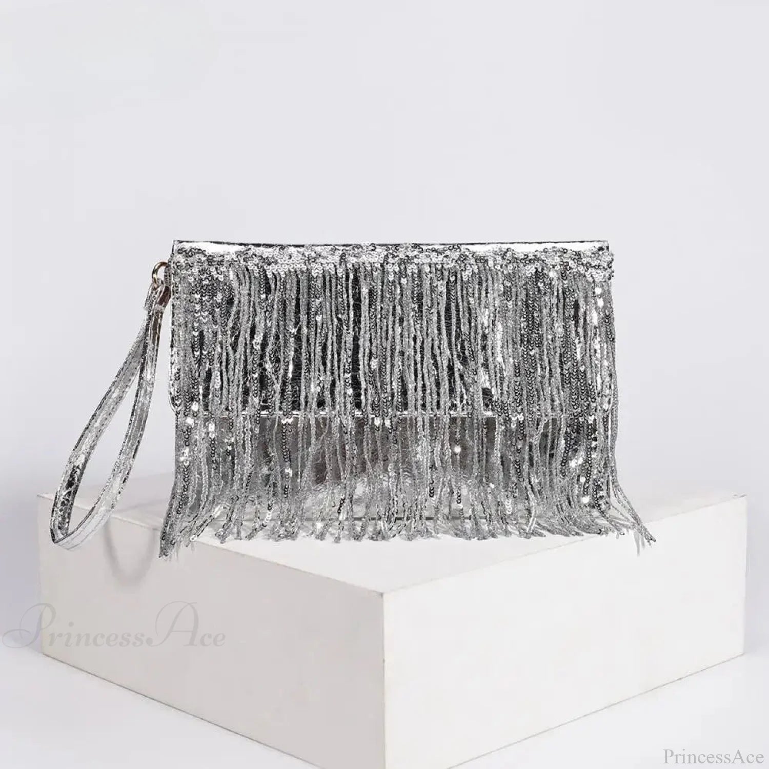 Silver Sequin Rhinestone Evening Clutch Wristlet silver wristlet-250126