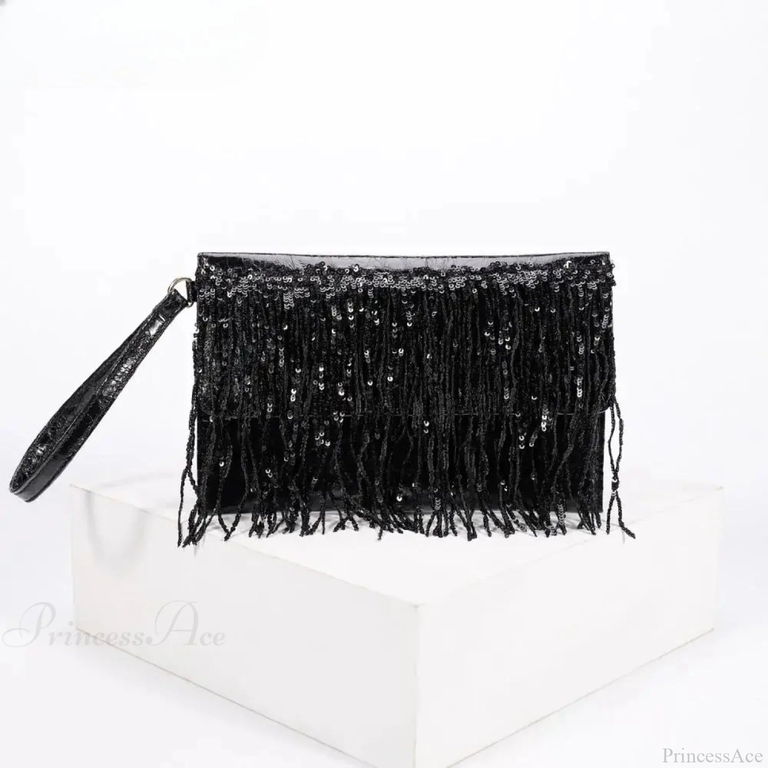 Silver Sequin Rhinestone Evening Clutch Wristlet Black wristlet-250126