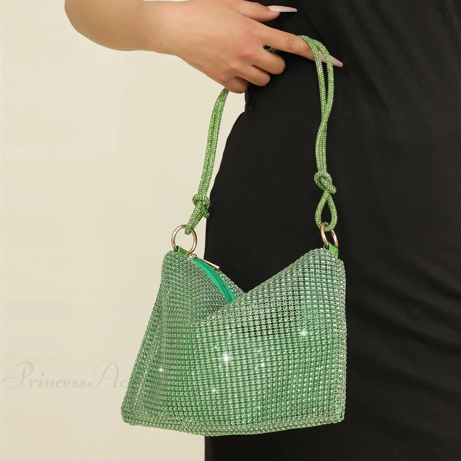 Silver Shiny Rhinestone Underarm Evening Clutch Bag Green clutchbag-250126