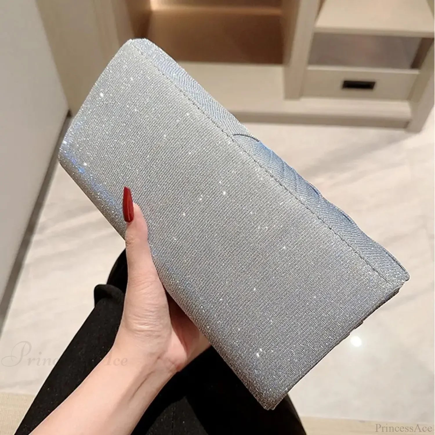 Silvery Sequin Clutch Evening Bag Luxury Party Shoulder Bag SILVER clutchbag-250126