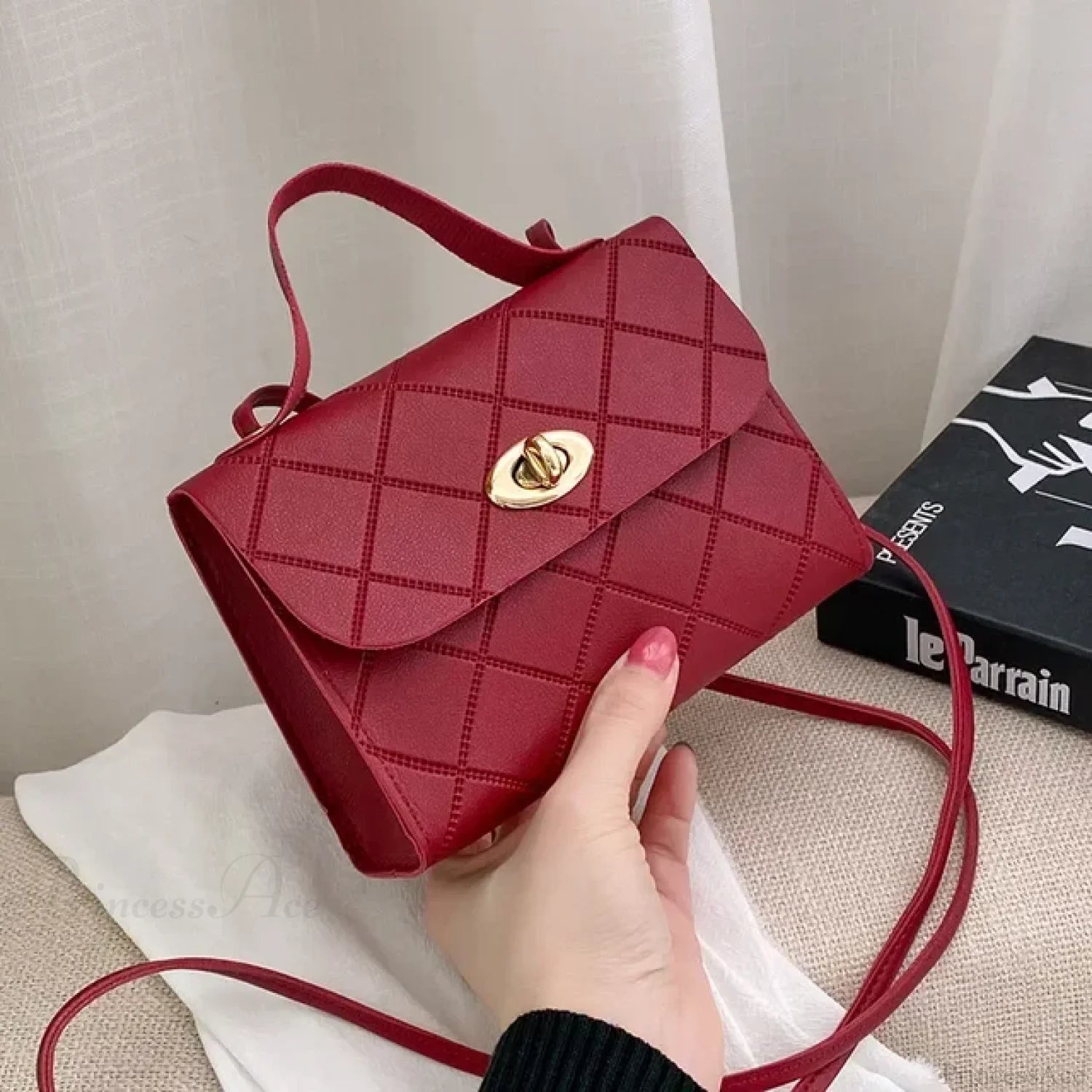 Simple PU Leather Mobile Phone Coin Crossbody Handbag RED handbag-250126