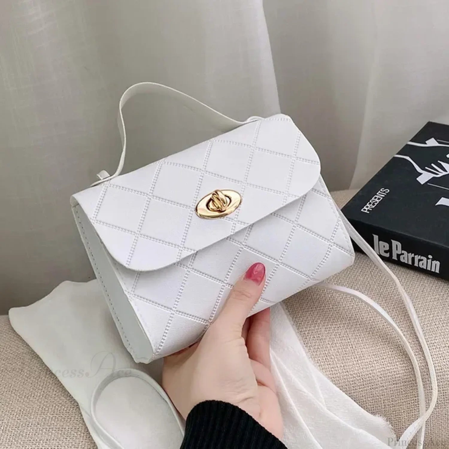 Simple PU Leather Mobile Phone Coin Crossbody Handbag White handbag-250126