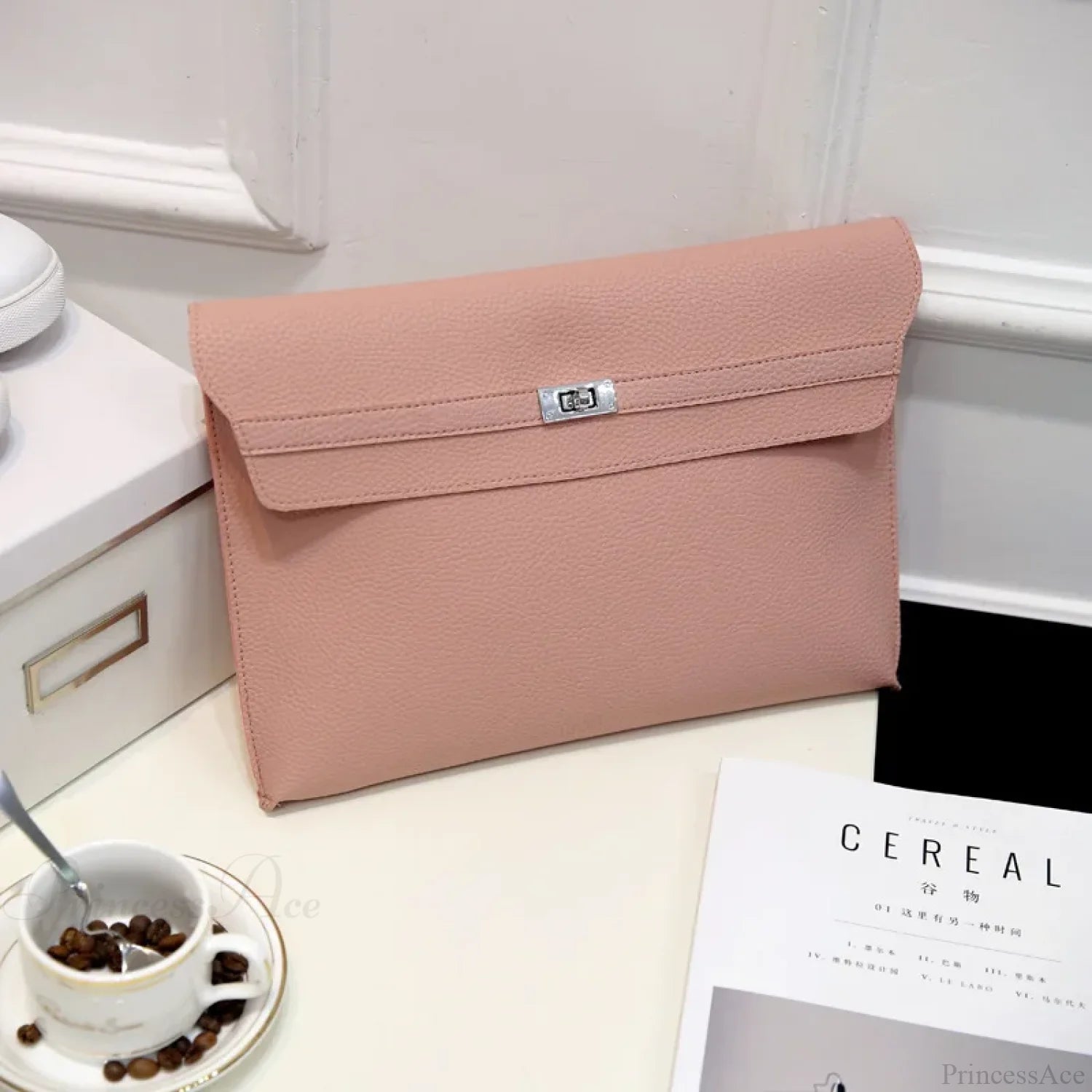 Simple Red PU Leather Envelope Clutch Bag for Women 330X30X230mm / Pink clutchbag-250126