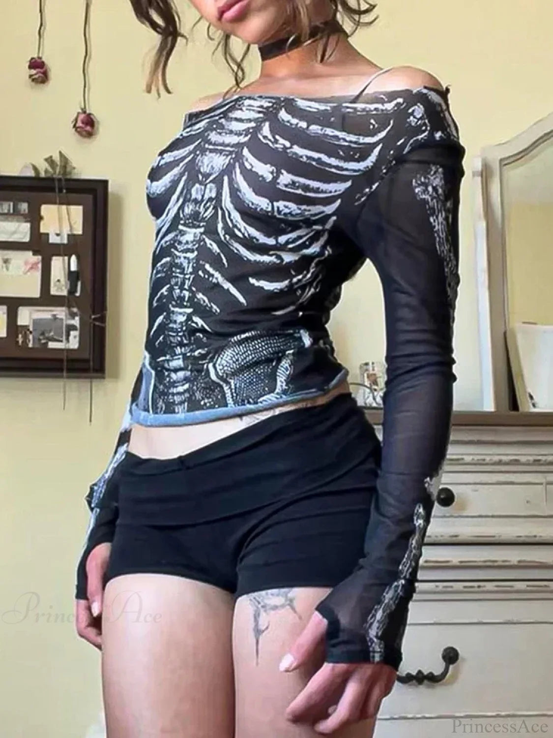 Skeleton Print Knit Top