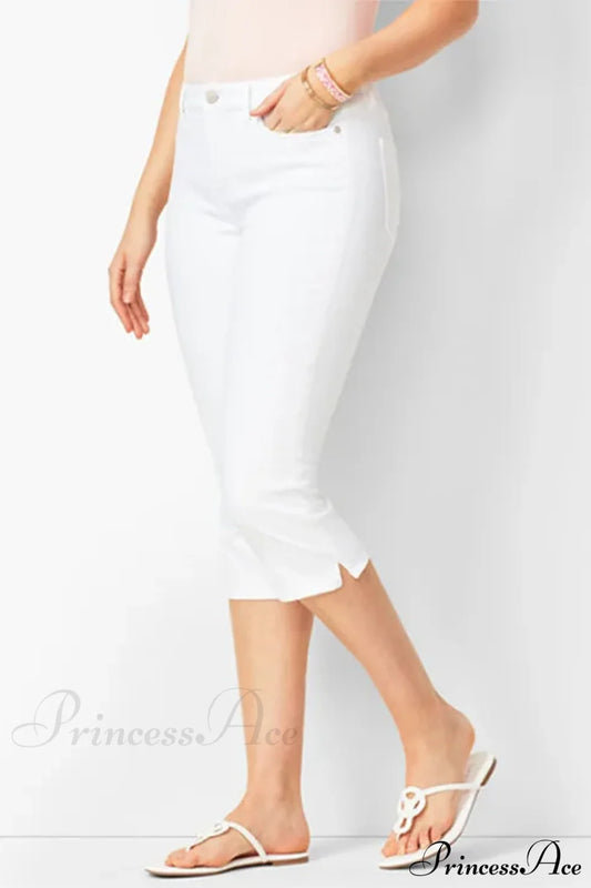 Skinny Knee Length Woman’s Cropped Trousers Women Elastic High Waist Mom Oversize Blue Denim