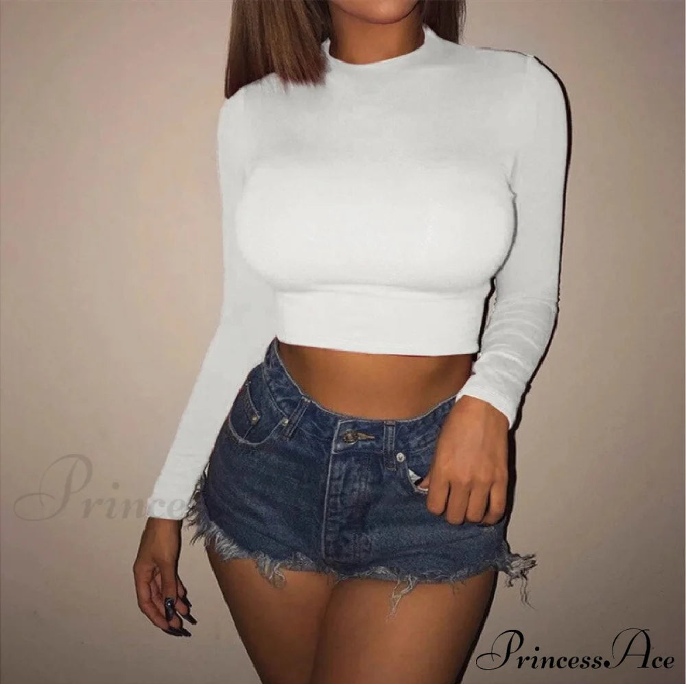 Skinny Solid Casual Crop Top White / S