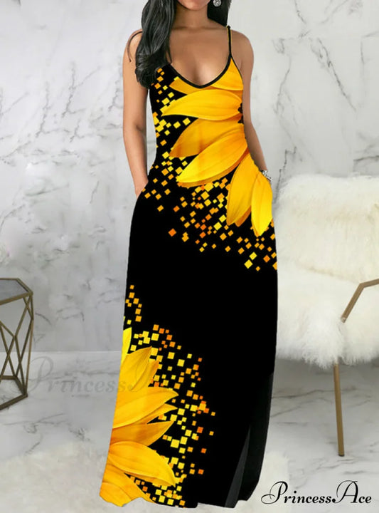 Slim Casual With Trim Ruffles Colorblock Women’s Gown Print S / Gray Dresses