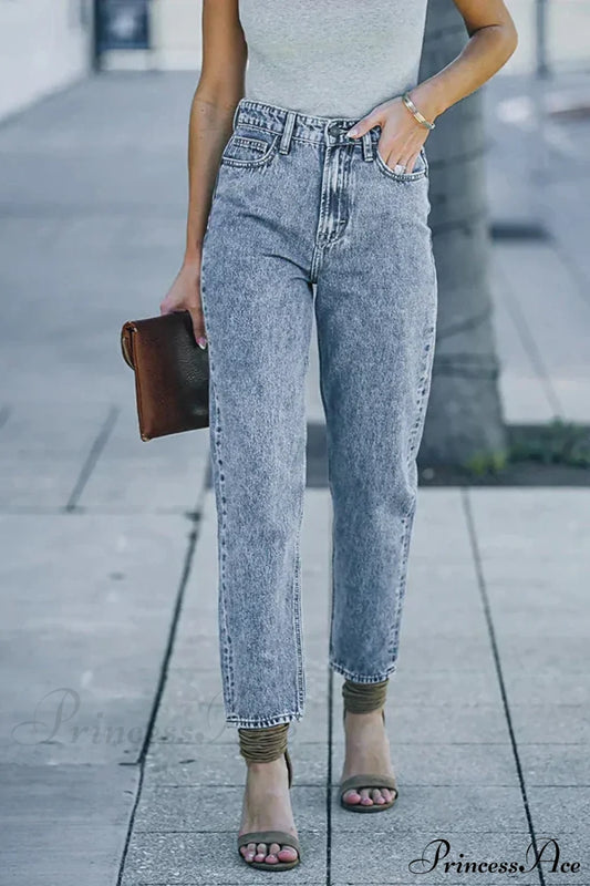 Slim Fit High-Waist Vintage Streetwear Casual Blue Denim Jean / S