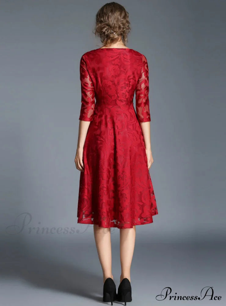 Slim Ladies Party Dress Casual Lace Dresses L / Blue