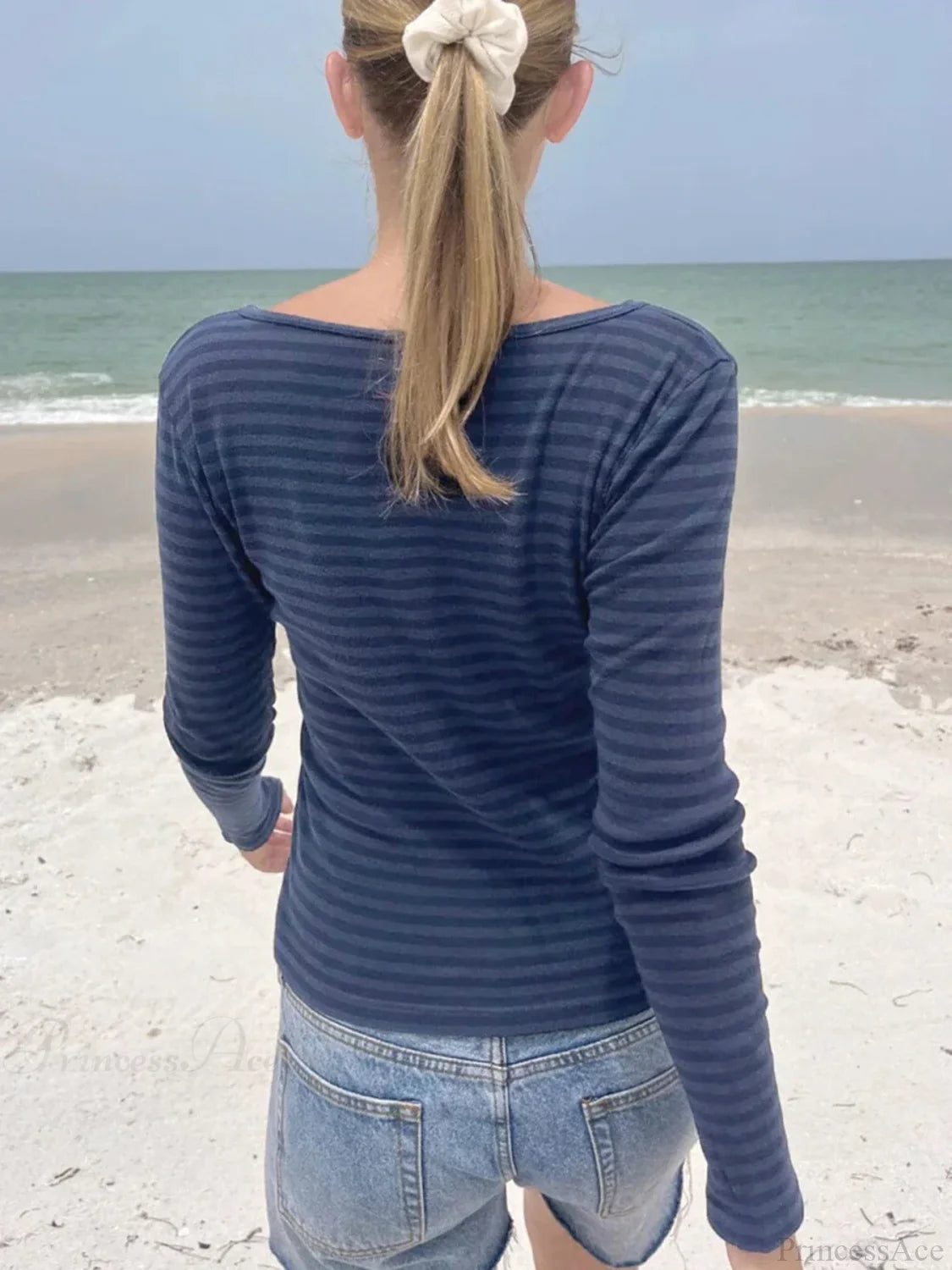 Slim Striped Basic O-Neck Long Sleeve Knit Top knittop-250126