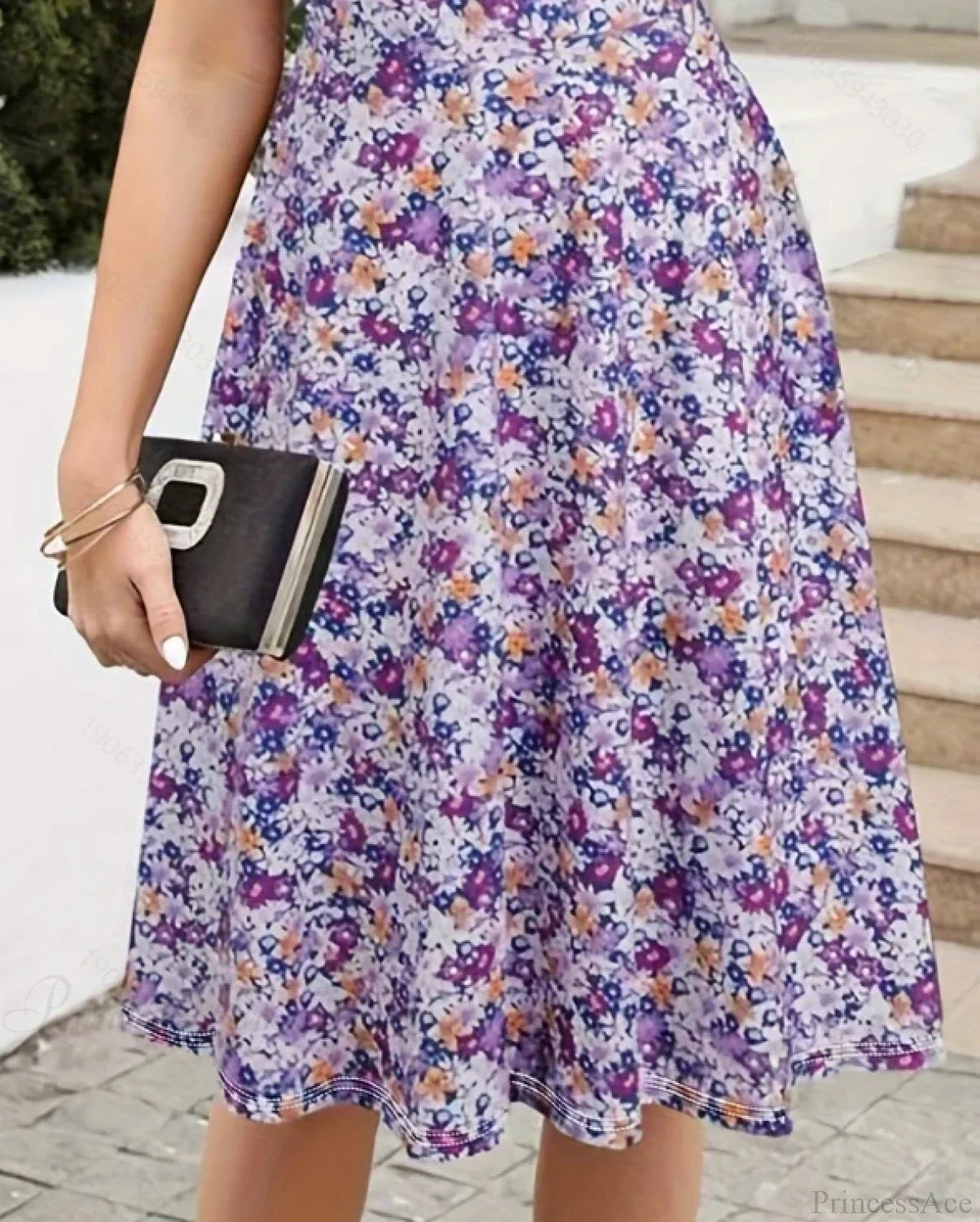 Slim Waist Floral Print Summer Round Neck Dress oldfloraldress-250126