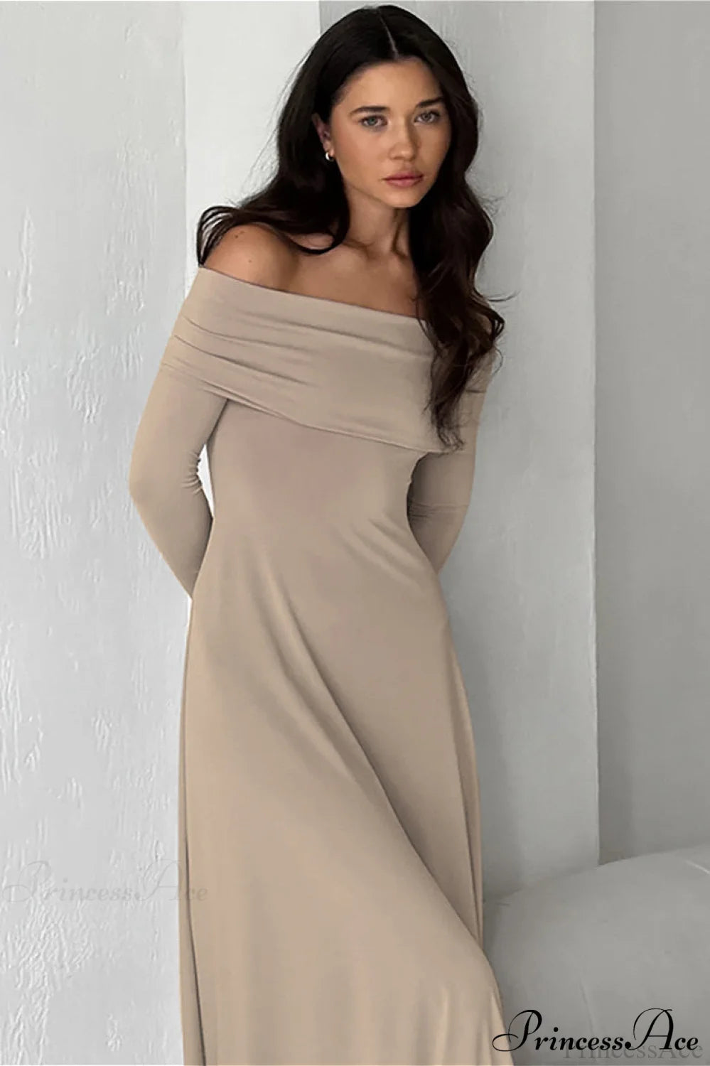 Slinky Off Shoulder Minimal Formal Maxi Dress