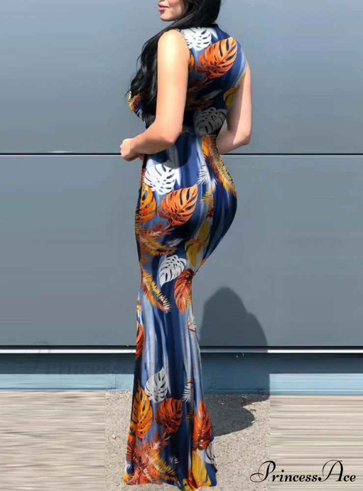 Slit Sunflower Gown Full-Length In Plunge Design Black M / White Dresses