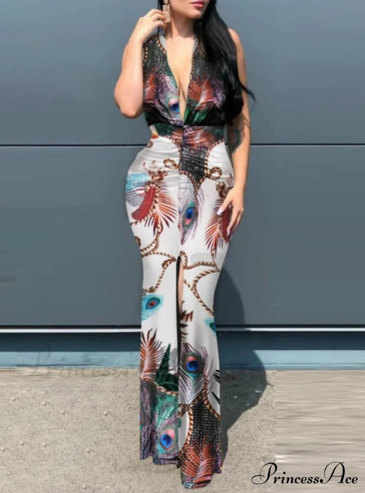 Slit Sunflower Gown Full-Length In Plunge Design Black S / White Dresses