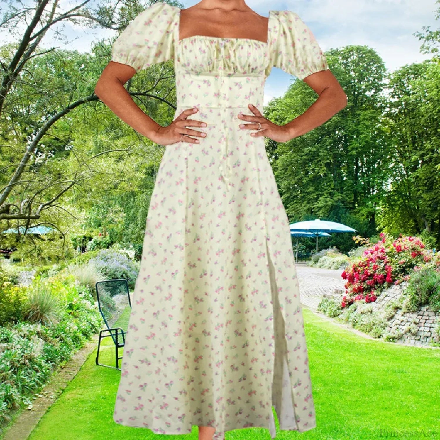 Small Fresh Floral Slim Fit Slit Camisole Floral Dress Light Yellow / S floraldress-250126