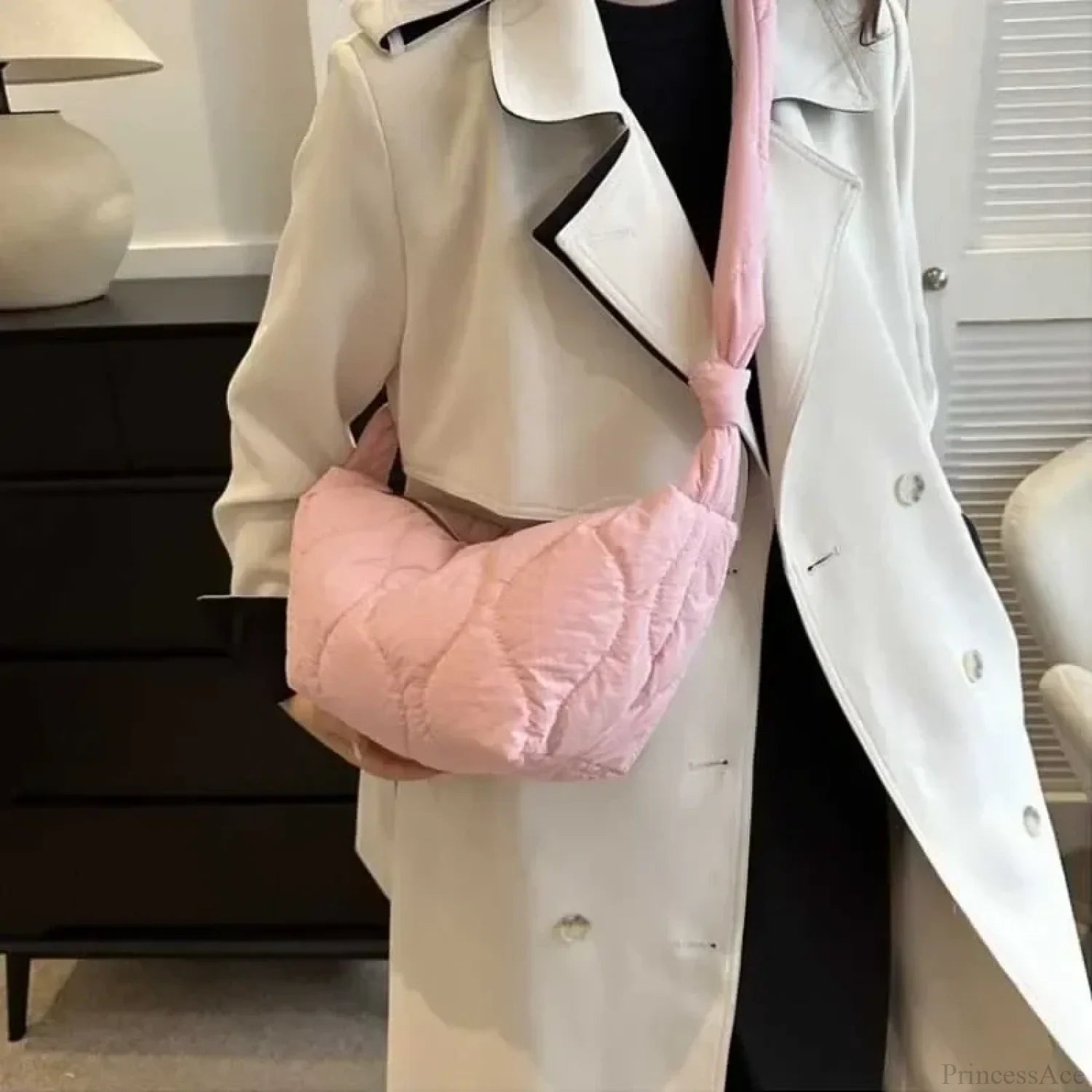 Soft Puffer Cotton Quilted Crossbody Bag Pink crossbody-250126