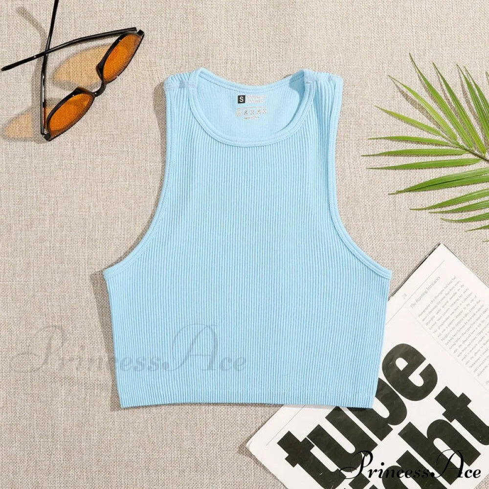 Solid Basic Seamless Streetwear Tank Tops Blue / S