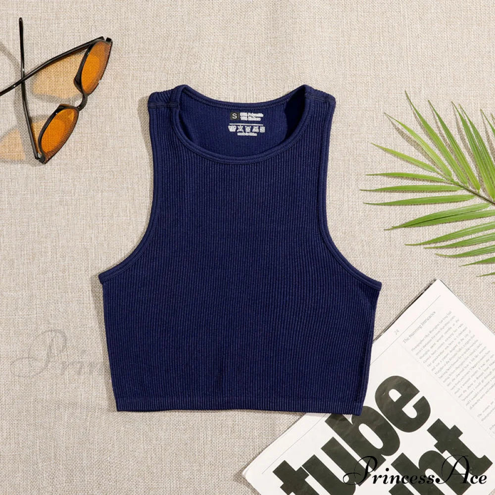 Solid Basic Seamless Streetwear Tank Tops Navy / S
