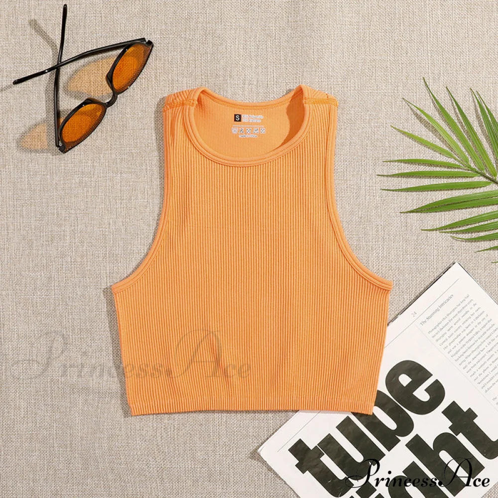 Solid Basic Seamless Streetwear Tank Tops Orange / S