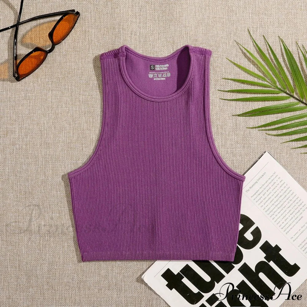 Solid Basic Seamless Streetwear Tank Tops Purple / S
