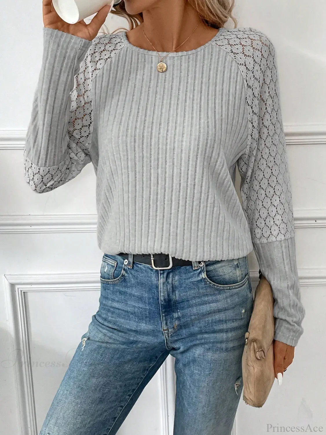 Solid Color Design Sense Knitted Long Sleeve Top Women knittop-250126