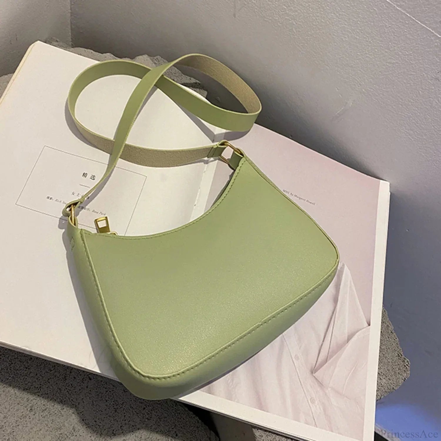 Solid Color PU Leather Casual Shoulder Bag Green / 20x14x5cm shoulder-250126