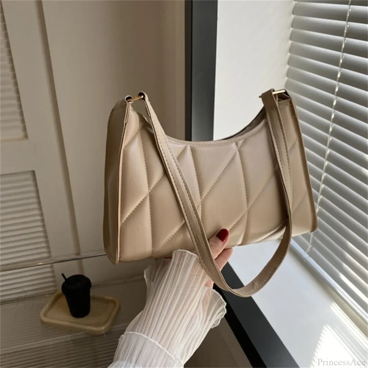 Solid Color PU Leather Underarm Crossbody Khaki crossbody-250126