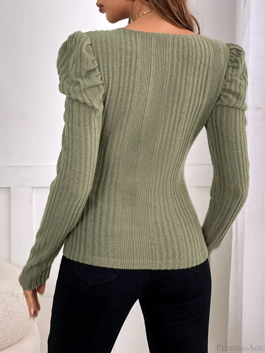 Solid Color Semi-Open Neck Autumn Slim Knit Top knittop-250126