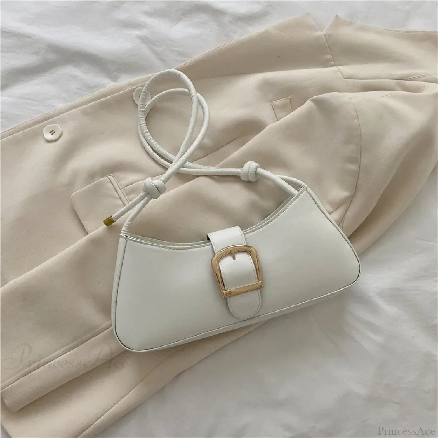 Solid Color Trendy Small Shoulder Bag White shoulder-250126