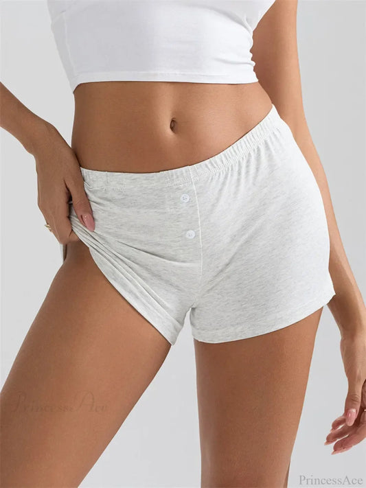 Solid Elastic Waist Sleep Short short-250223
