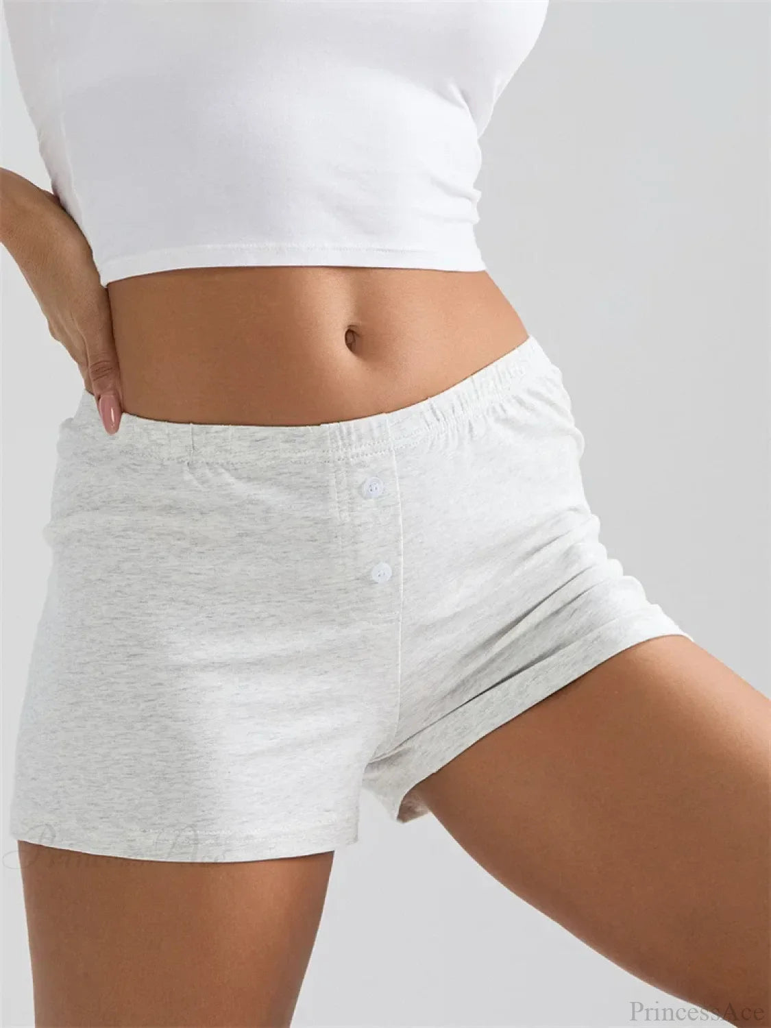 Solid Elastic Waist Sleep Short short-250223