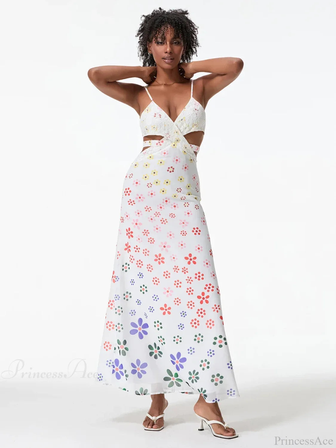Spaghetti Straps Elegant Backless Bow Cross Floral Dress floraldress-250126