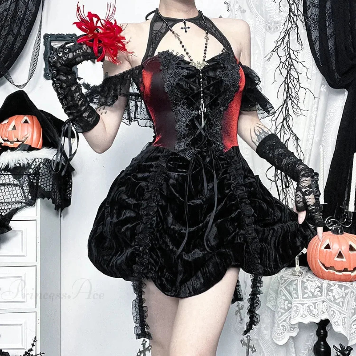 Spider Net Velvet Small Dress