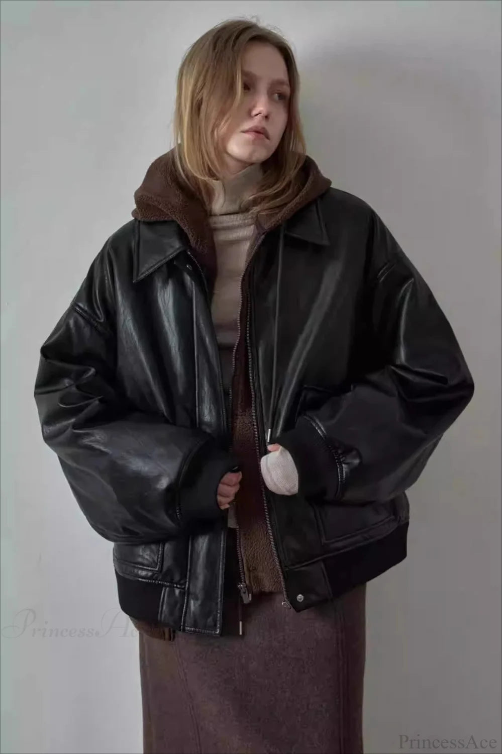 Spring Oversized Faux Leather Coat