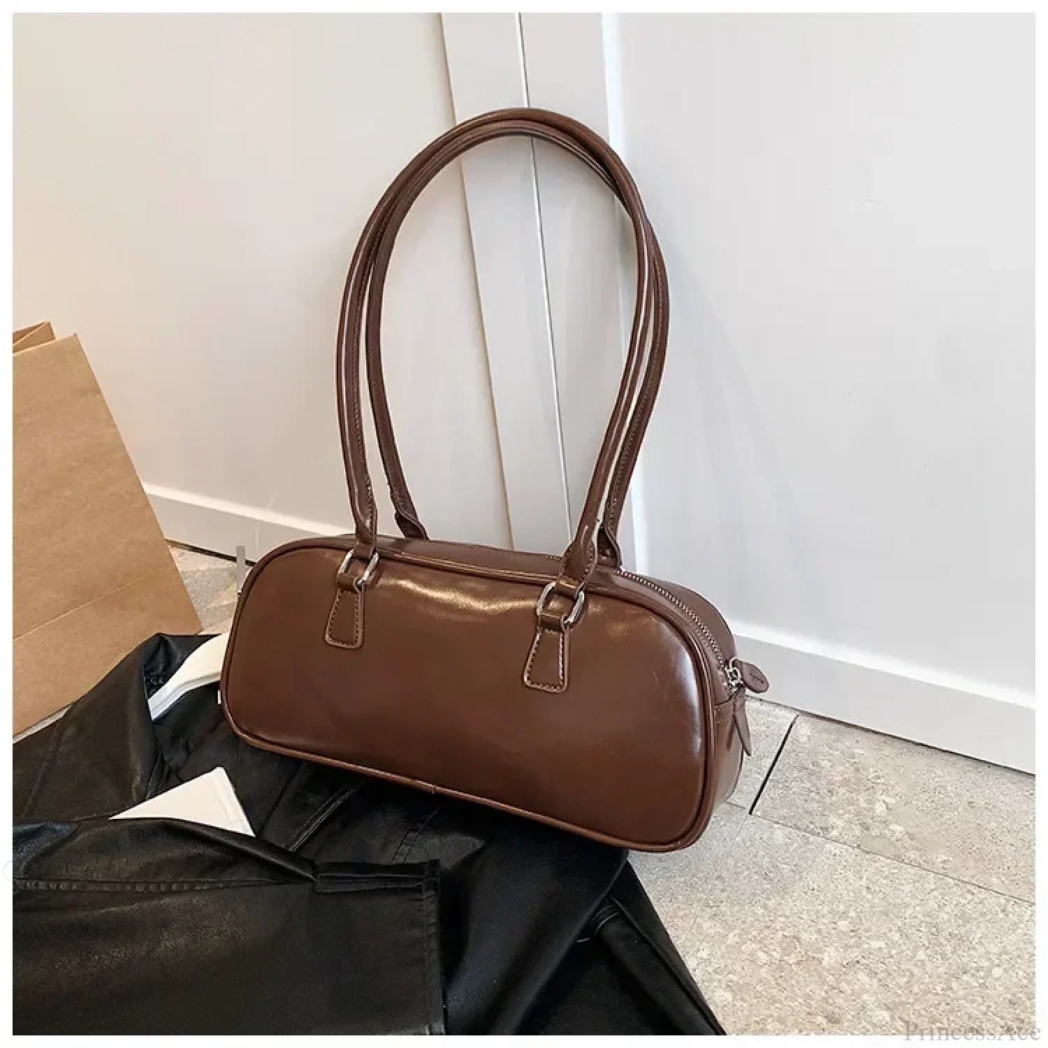 Spring Retro PU Leather Underarm Shoulder Bag Brown shoulder-250126