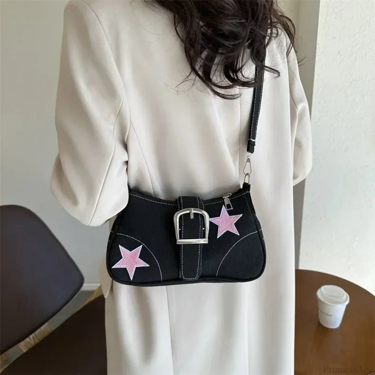 Stars Pattern Canvas Underarm Shoulder Bag Black1 shoulder-250126