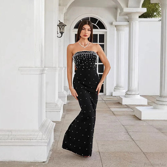 Strapless Beaded French Style Sleeveless Prom Dress BLACK / XS promdress-250223