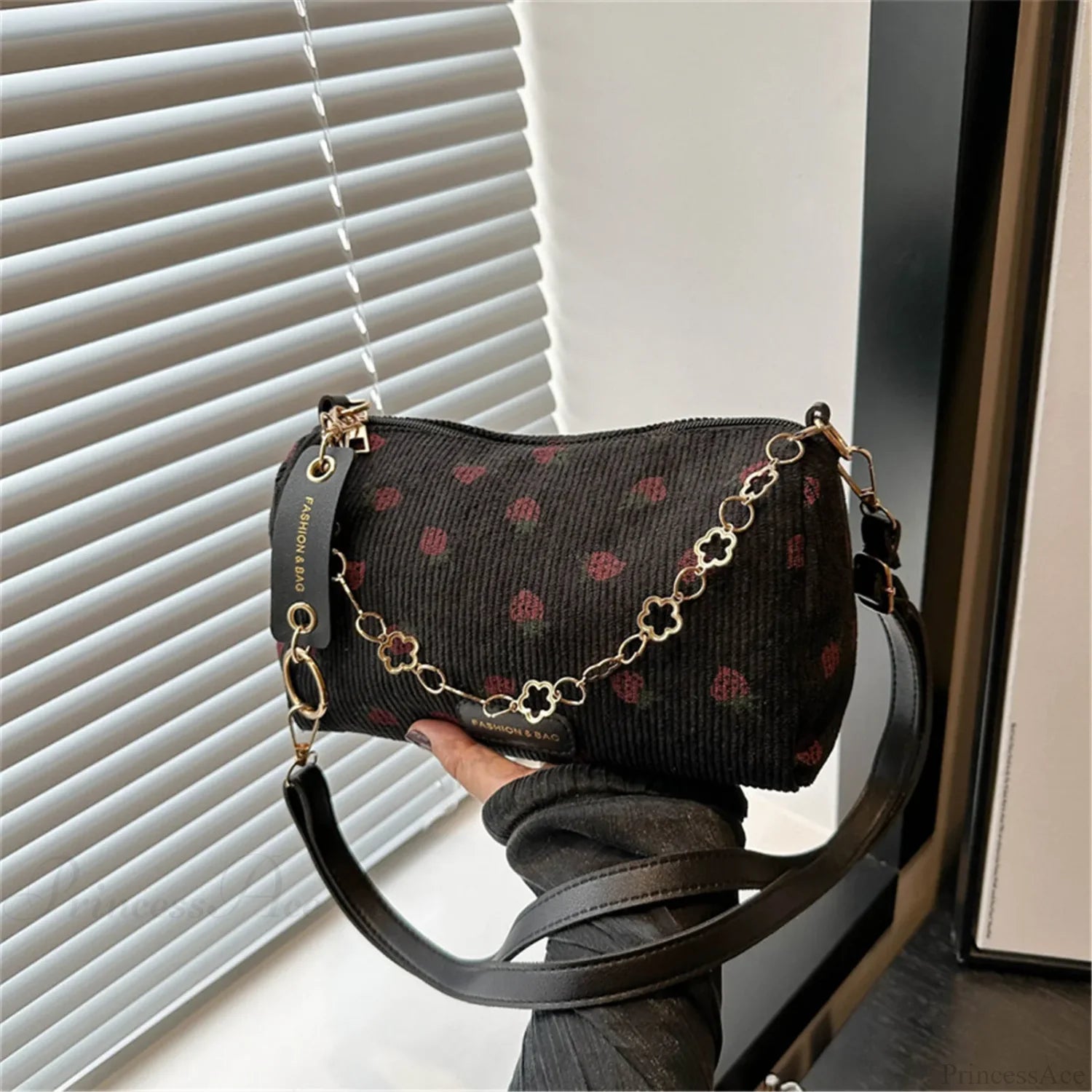 Strawberry Corduroy Mini Crossbody Black crossbody-250126