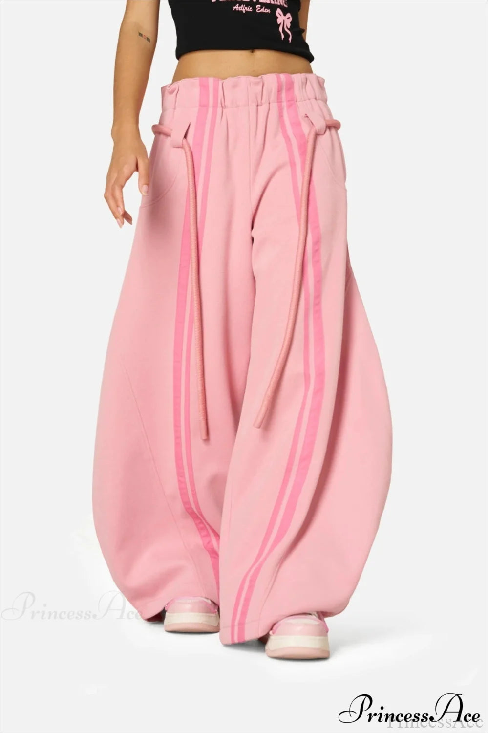 Streetwear Drawstring High-Waist Wide Pants Pink / S