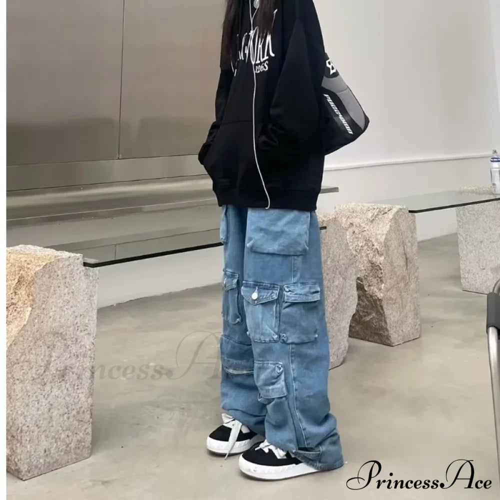 Streetwear Loose Oversized Straight-Leg Multi-Pocket Washed Cargo New Heavy Industry Y2K Vintage