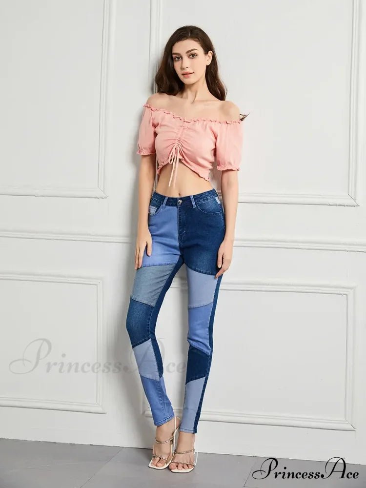 Stretch Patchwork Slim Fashion Vintage Streetwear Denim Jean