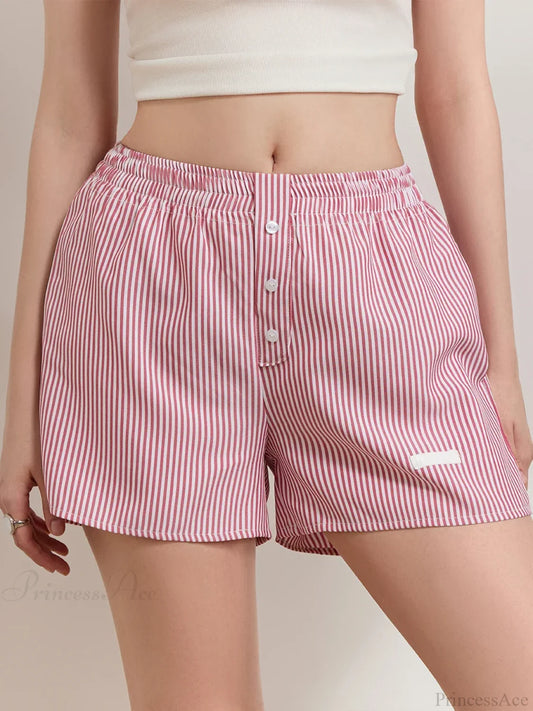 Striped Button Wide Leg Lounge Short short-250223