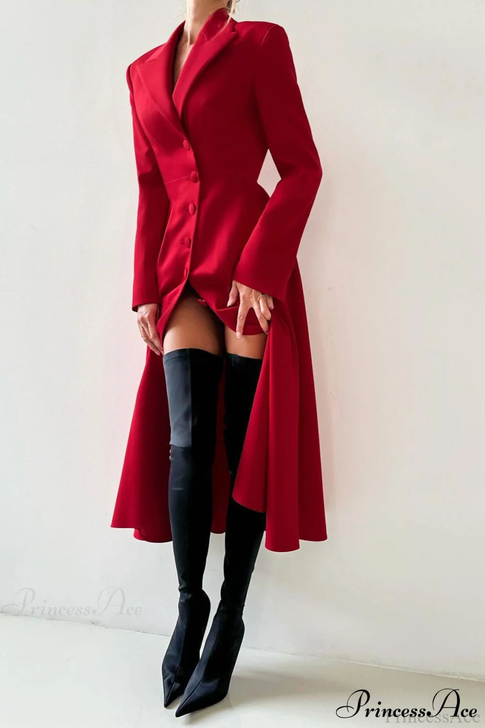 Structured Shoulder Solid Blazer Elegant Maxi Dress